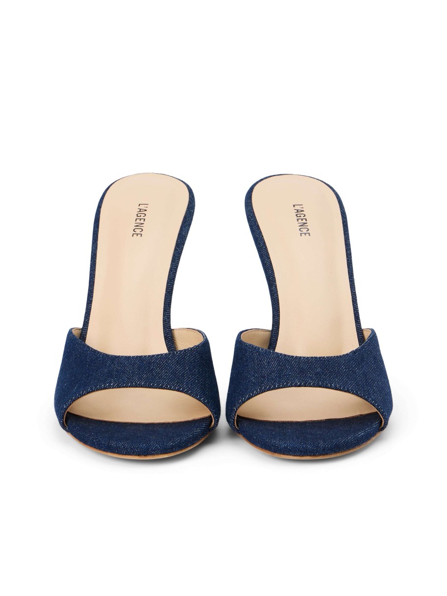 Hot Avery Denim Peep-Toe Mule Mules