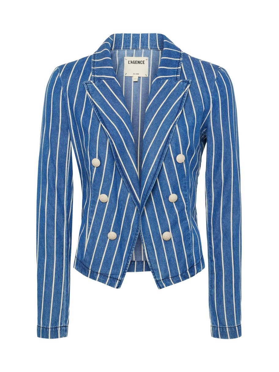 Hot Wayne Striped Denim Blazer Blazers & Jackets