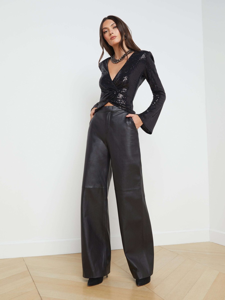 Hot Livvy Leather Straight-Leg Trouser Pants, Shorts & Skirts