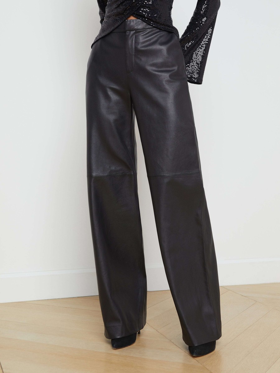 Hot Livvy Leather Straight-Leg Trouser Pants, Shorts & Skirts