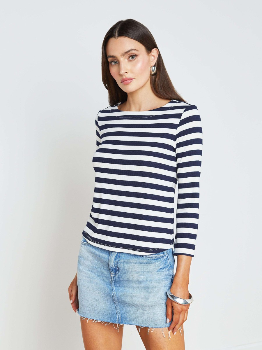 Hot Lucille Striped Boatneck Top Blouses & Tops