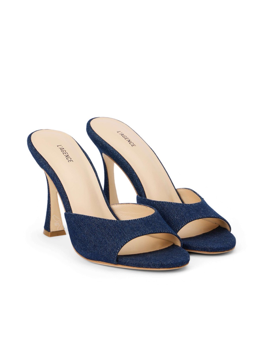 Hot Avery Denim Peep-Toe Mule Mules